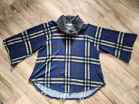 Women's shall-styled top | fits Medium/Large (blue plaid)