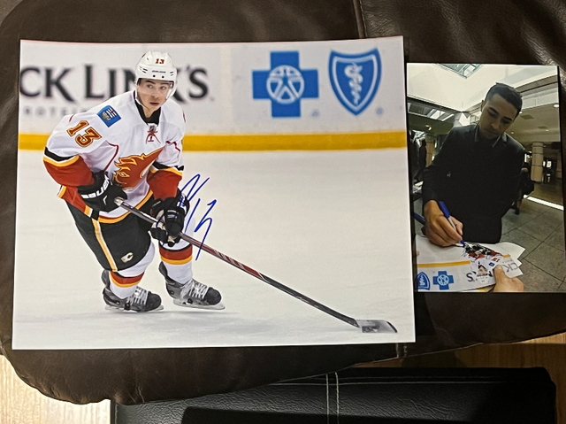 Johnny Gaudreau "Flames Home" auto 8x10 with photo proof in Arts & Collectibles in Markham / York Region - Image 4