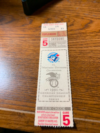 1991 championship series Blue Jays tickets stub