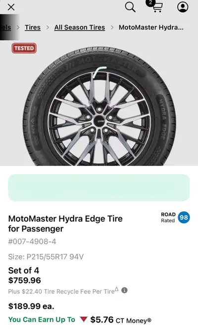 This high-quality Motomaster Hydra Edge tire size P215/55R17 offer excellent performance and reliabi...