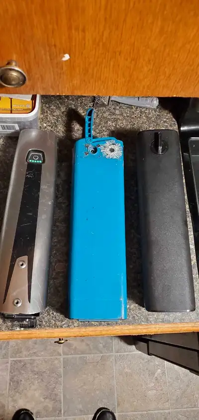 From left to right the first battery is from a specialized turbo Vado 36 volt 604 watt hour 16.8 amp...