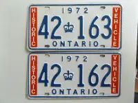 EXTRA RARE VINTAGE LOT of 2 1972 HISTORIC ONTARIO LICENSE PLATES