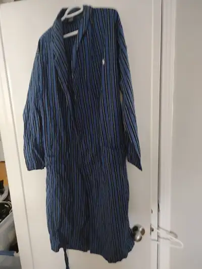 Polo Ralph Lauren Striped Cotton Robe Blue White Pockets Small, View more