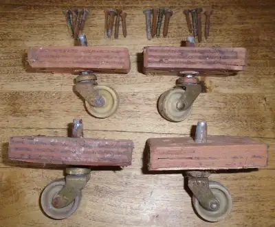 Matched set of 4 multi-purpose casters for sale - ball bearings for easy swivel - pre-installed on 2...