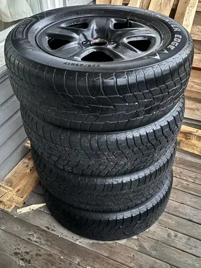 Set of Winter tires on steel rims Has tire pressure sensors Tires good for another season Came off o...
