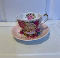 Queen Anne Tea Cup and Saucer Manor Roses Pattern