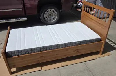 Twin Ikea Wood Hemnes Bed Frame, Slats & Mattress -in Tuscany NW, View more