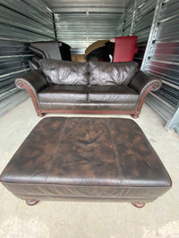 Bernhardt Leather Couch + Ottoman