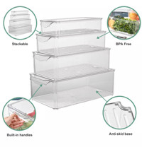 BNIB- 4Pc Stackable Fridge or Pantry organizer with Lids.
