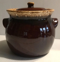 Hull Oven Proof USA Covered Brown Drip Bean Pot