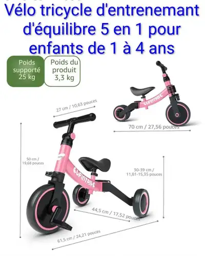 NEUF; Vélo tricycle d'entrenemant d'équilibre 5 en 1 pour enfant, View more