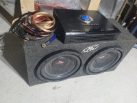 2 10" DVC Subs, 1200W 2Ch Planet Audio Amp, Box, Wires, $325