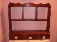 FIRST $35  TAKES IT ~  VINTAGE WALL WOOD SHELF WITH DRAWERS 1970