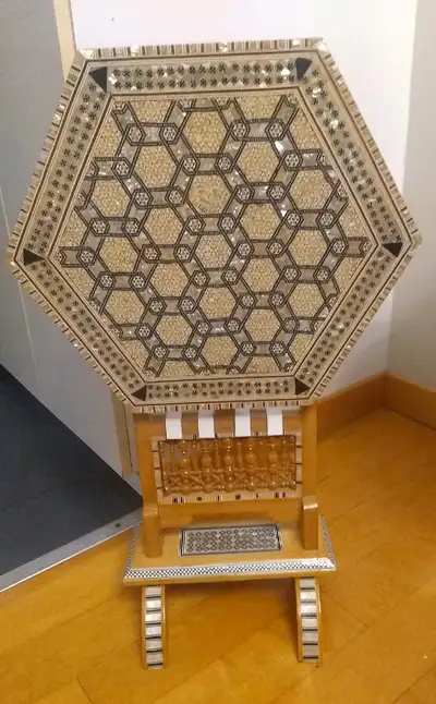 EGYPTIAN MOTHER OF PEARL INLAY SIDE FOLDING TABLE, View more