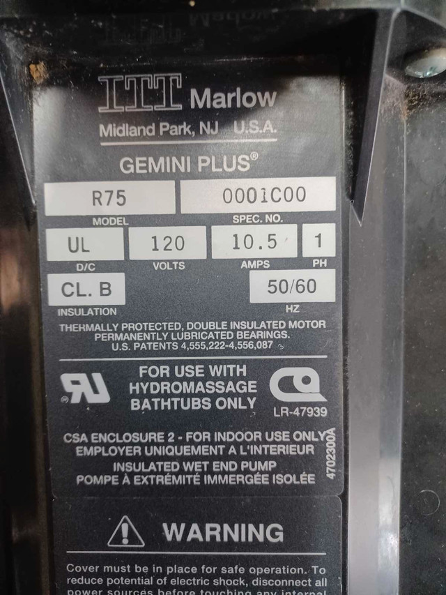 Marlow pump 3/4 hp, tub/hot tub.  in Hot Tubs & Pools in Calgary - Image 3