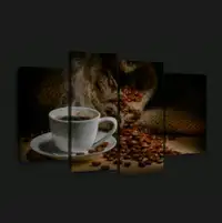 New 52"x"32 - Freshly Brewed Coffee 4 panel canvas wall hanging