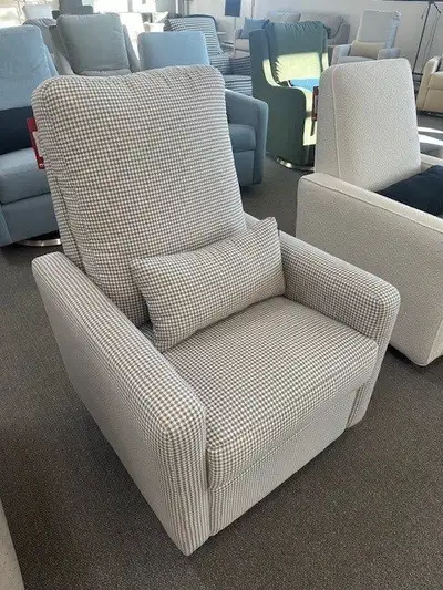 Monte Matera Recliner Glider **NEW/ CUSTOM FABRIC** Made in custom Grey Houndstooth fabric with Silv...