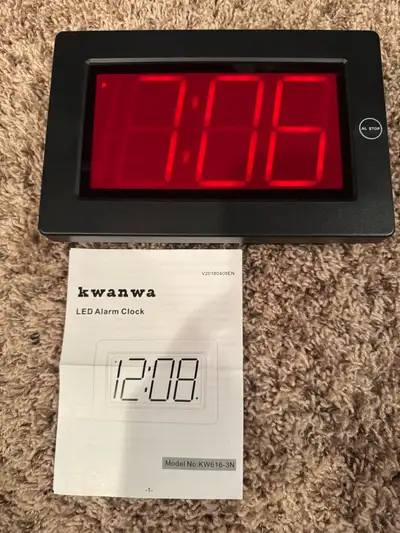For sale kwanwa Large Digital Alarm Clock 3”, LED Display, Battey Operated, Dimmable, Auto Night Mod...
