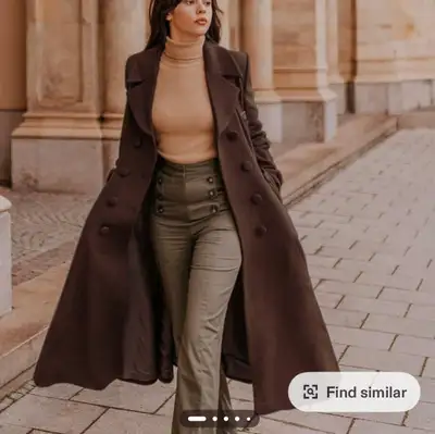 Long Brown double breasted vintage inspired Wool Coat  S, View more