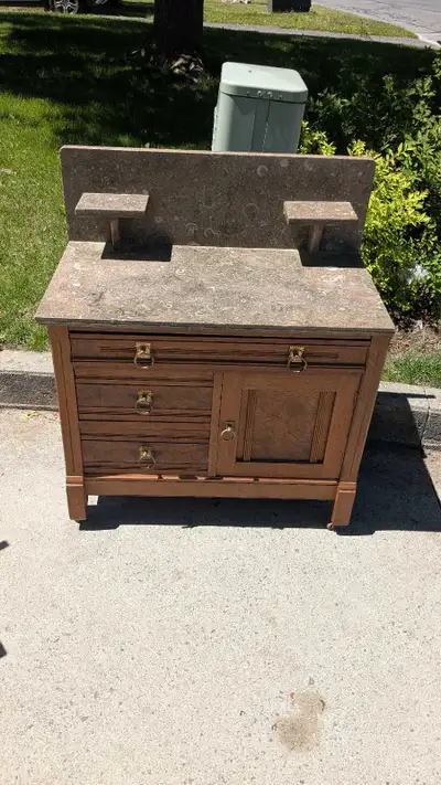 Antique pine washstand or sideboard with marble top., View more