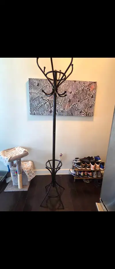 Tree Coat Rack, Free Standing, multiple Hooks, Umbrella Holder, Metal, Black
