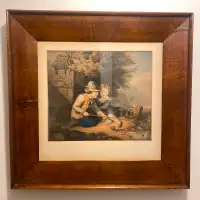 Antique Walnut Frame With Print Titled The Nibble by R. Ferrier