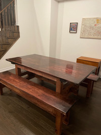 Dining table with matching bench 6 ft long 36 inches wide