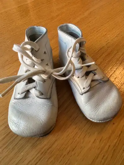 Vintage baby shoes by La Parisette, 1950s White leather child or, View more