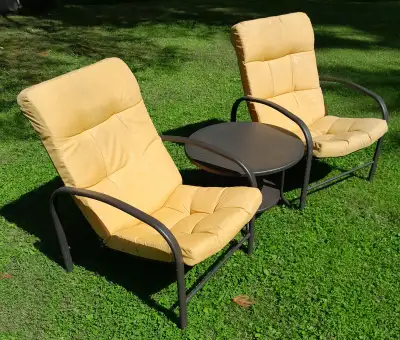 Patio / Lawn Furniture 2 cushioned chairs & table set, View more