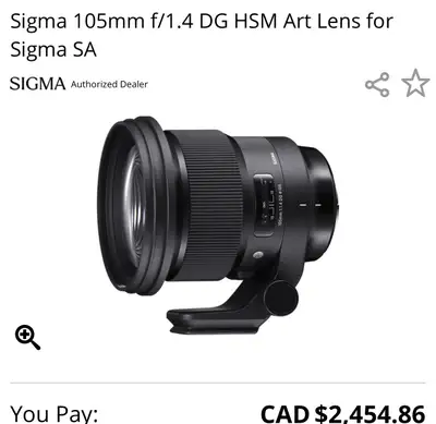 Sigma 105 F1.4 lens for sony, View more