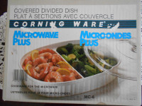 Corning covered divided dish.