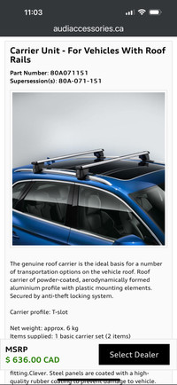 Audi roof rack cross bars OEM