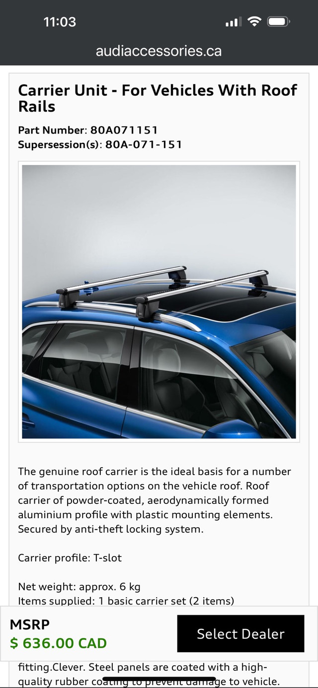 Audi roof rack cross bars OEM in Other in City of Toronto