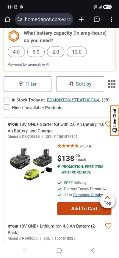 RYOBI STARTER KIT 2 BATTS & CHARGER, View more