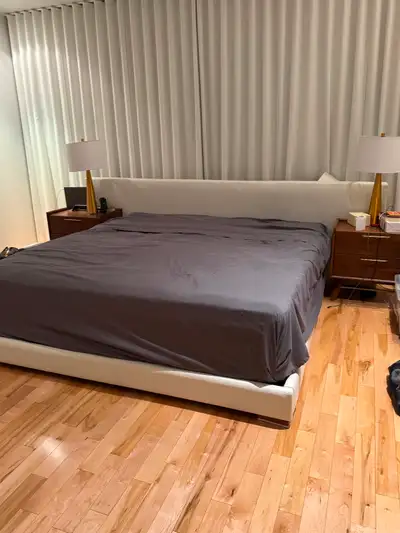 Maison Corbeil leather King bed frame/ cadre de lit très grand, View more