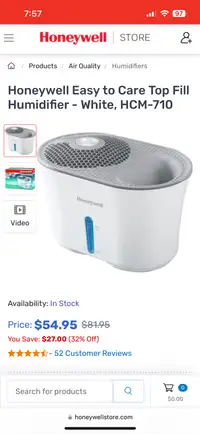 Honeywell Easy to Care Top Fill Humidifier - White