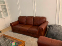 Extra large full size couch (2), club chair and ottoman, leather