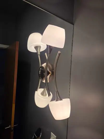 Pair of wall sconces - Glass and brushed nickle (condition fair), View more
