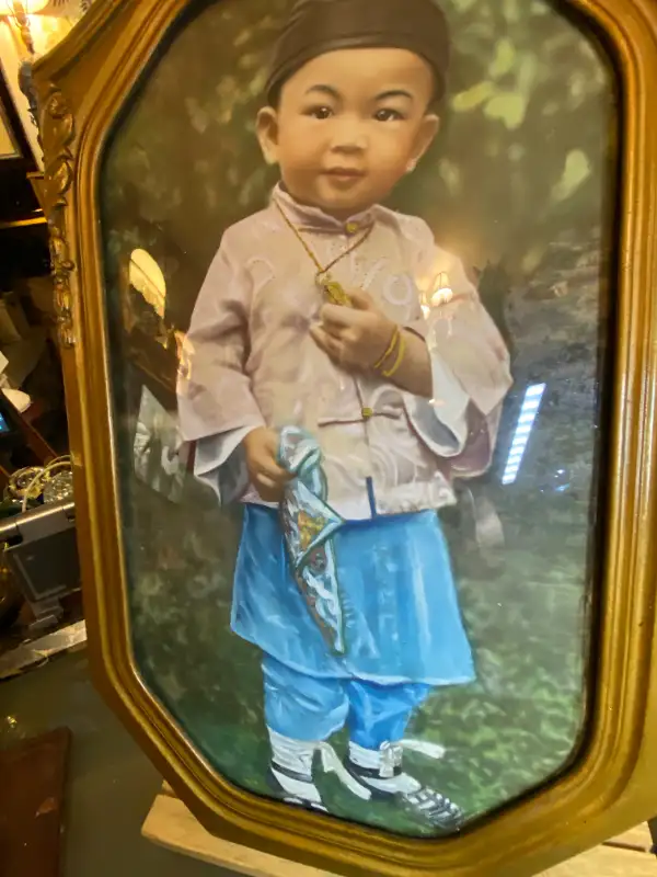 Antique Chinese Painted Photo Portrait Boy 1920s Wood Frame and in Arts & Collectibles in Vancouver - Image 4