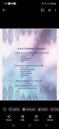 Providing cleaning services 