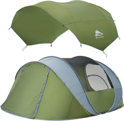 Je parle francais aussi. Selling brand new Rivenlo 5-6 Person Easy Pop Up Tent, 11.8' X 8'X 51.2",Au...