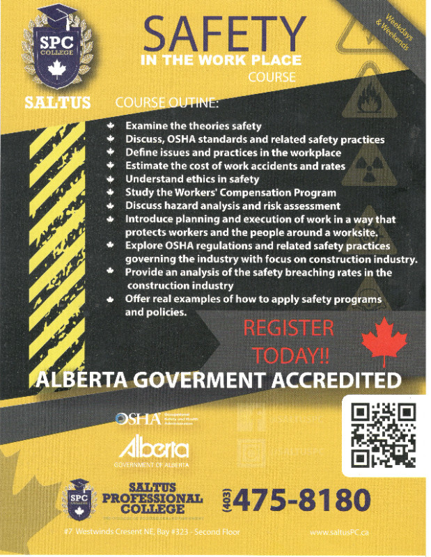 Workplace Safety Approved Training  (Construction and Business) in Classes & Lessons in Calgary