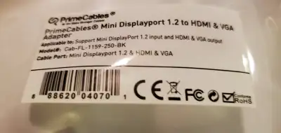 PRIME CABLES MINI DISPLAY PORT 1.2 TO HDMI VGA CAB-FL-1159-250BK, View more