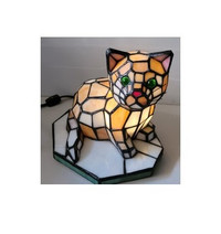 Vintage Tiffany Style Stained Glass Cat Lamp/Night Light