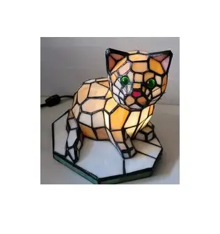 Vintage Tiffany Style Stained Glass Cat Lamp/Night Light in excellent working condition with no dama...