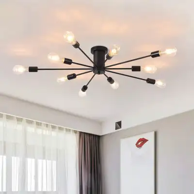 Garwarm Semi Flush Mount Ceiling Light, 10-Light Modern Black Sp, View more