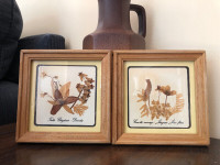 2 Vintage Pressed Dry Flowers In Wood Frame & Glass Cover