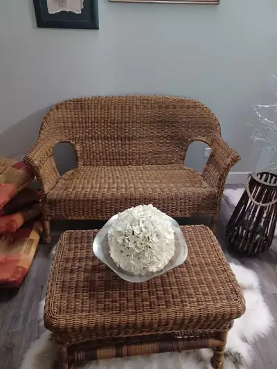 50" Loveseat and Table Resin Wicker, View more
