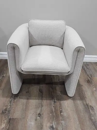 Light grey fabric upholstered living room chairs, accent chairs 2 available $325 each New in box, on...
