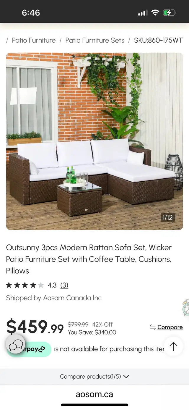 3pcs Modern Rattan Sofa Set, Wicker Patio Furniture Set with Cof in Patio & Garden Furniture in Markham / York Region - Image 2